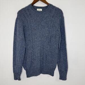 Edinburgh Woollen Mill Sweater Mens Large Blue Shetland Wool Cable Knit Crewneck